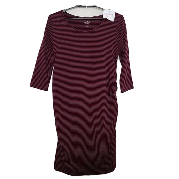 Isabel Maternity Dress Ingrid & Isabel XXL Striped Short Sleeve Maroon Blue - Picture 1 of 5